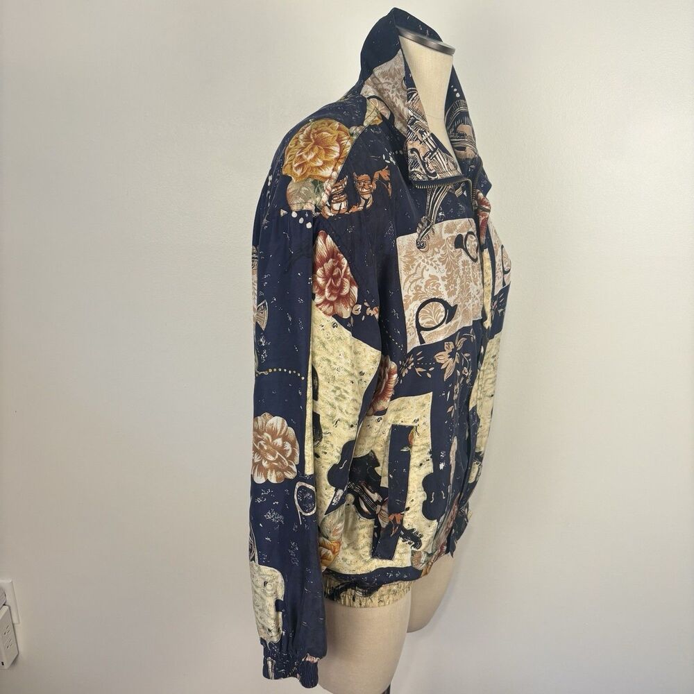 VTG 80s 90s Kim Rogers Sport 100% Silk Musical Instruments Print Bomber Jacket M - Picture 4 of 9